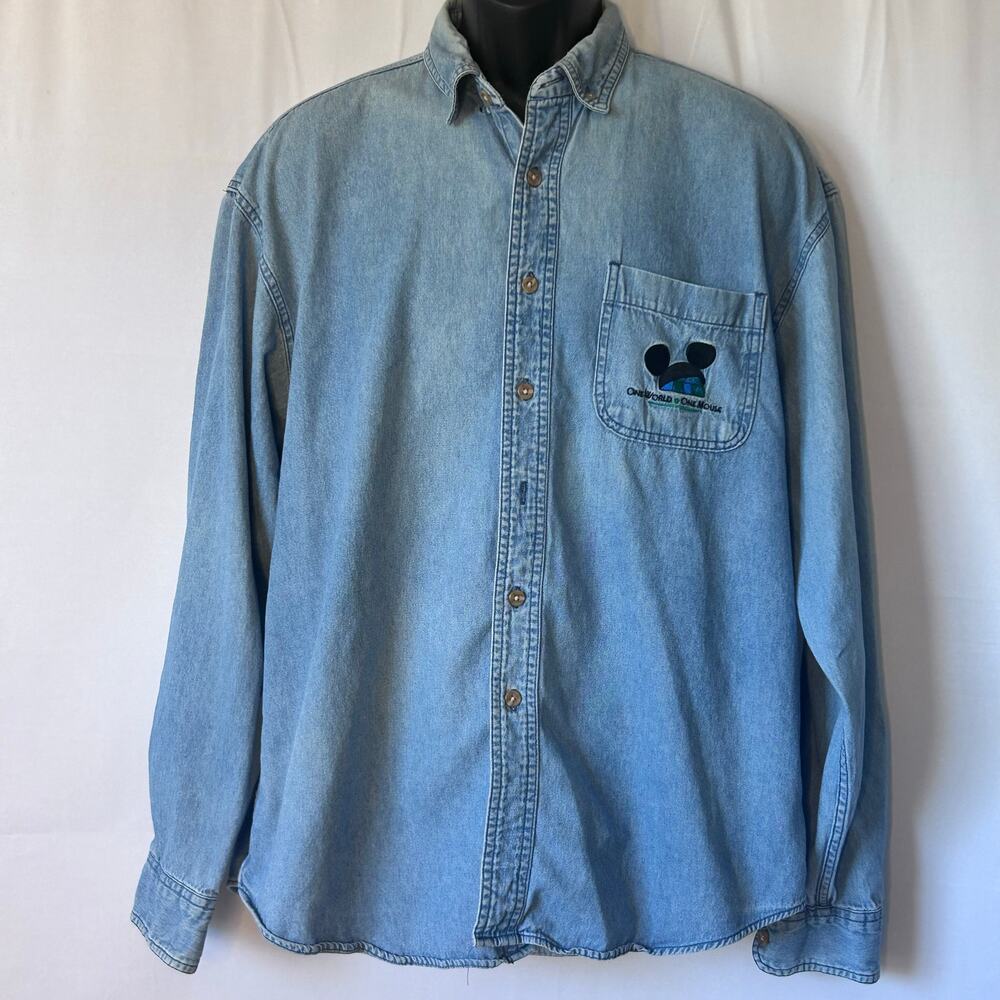 Disney Originals Denim Button Down Shirt One World One Mouse L
